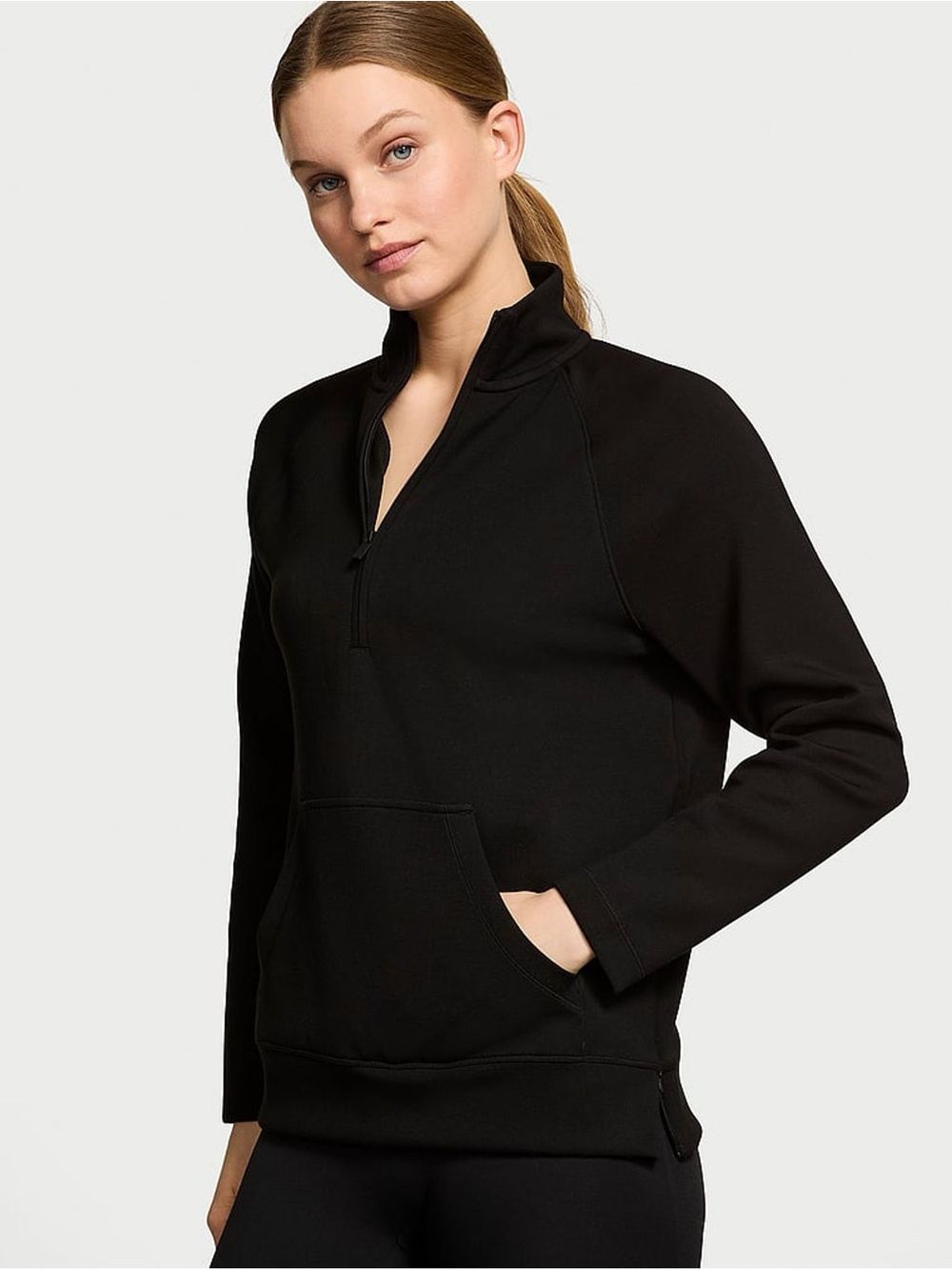 Victoria's Secret Black Quarter-Zip Kangaroo Sweatshirt